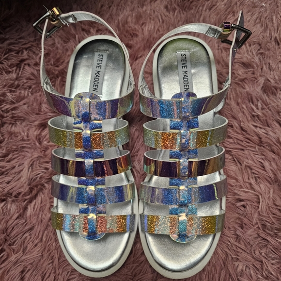 Steve Madden J Puzzle Iridescent Caged Heels Silver - Picture 7 of 7